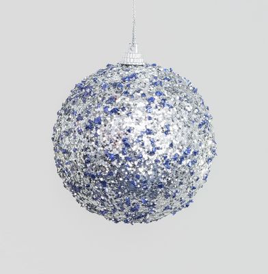 8cm Glitter Ball Dec Blue/Silver