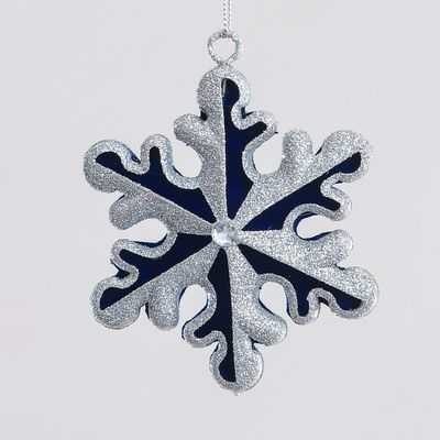 10cm Round S/Flake Dec Blue/Silver