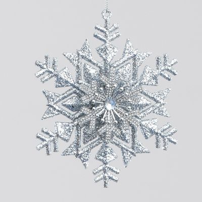 13cm Glitter S/Flake Dec Silver
