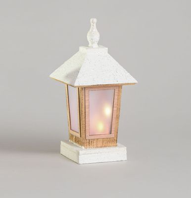 37cm Wooden Lamp w/Light White
