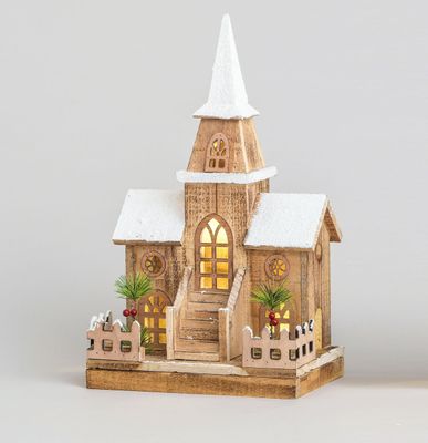 46cm Wooden Church Orn. w/LED