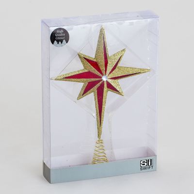 42cm Glitter Star Tree Top Red/Gol