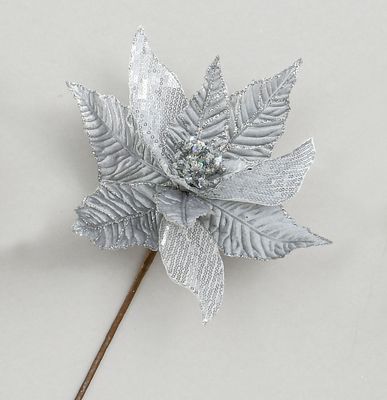48cm Single Poinsettia Silver