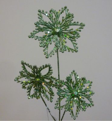 36cm Glitter Poinsettia Pick Green