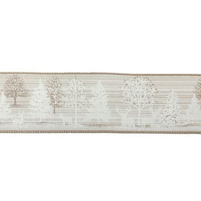 2.5" X 10Y Double Wired White and Gold Trees and Reindeer Ribbon Garland