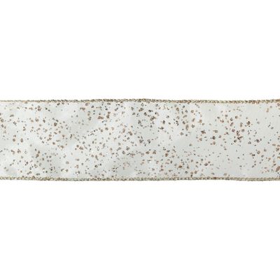 2.5"X10Y Double Wired Gold with white/Gold Glitter Speckles Satin Ribbon Garland