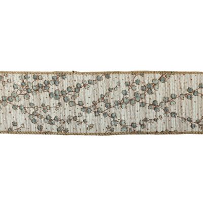 2.5" X 10Y Double Wired Green Berry Pattern Cloth Ribbon Garland