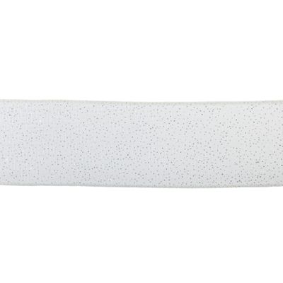 2.5" X 10Y Double Wired Glitter Touched White Cloth Ribbon Garland