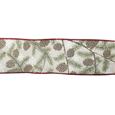 2.5" X 10Y Double Wired Pine Needle And Pinecones Natural Cloth Ribbon Garland