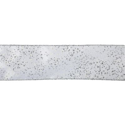 2.5" X 10Y Double Wired White Ribbon Silver Glitter 