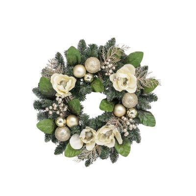 24" Magnolia/Bauble Wreath