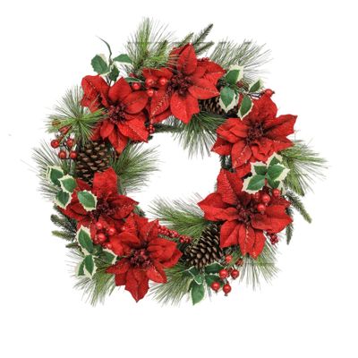 60cm Poinsettia/Holly Wreath