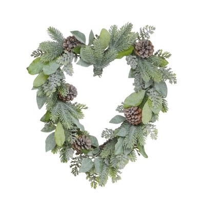 34cm Frosted Leaf/Cone Heart Wrth