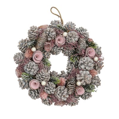 30cm Boxed Cone Wreath Pink