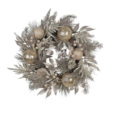 24" Glitter Mixed Wreath Champagne