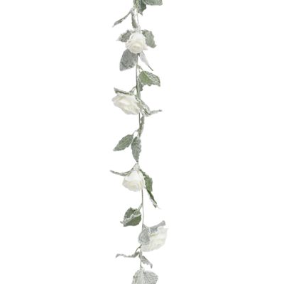120cm Frosted Rose Garland Cream