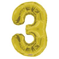 Gold 3 Number Balloon