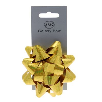 Holographic Gold Galaxy Bow on Header