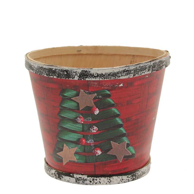 Wooden Pot with Christmas Tree Design (14cm) APAC