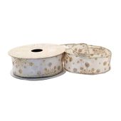 Cream with Gold Snowflakes Glitter Ribbon (30mm x 10yds)