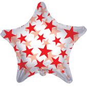 Red Patterned Star Clear View Balloon (22inch)