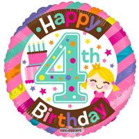 4th Birthday Girl Balloon (18 Inch)