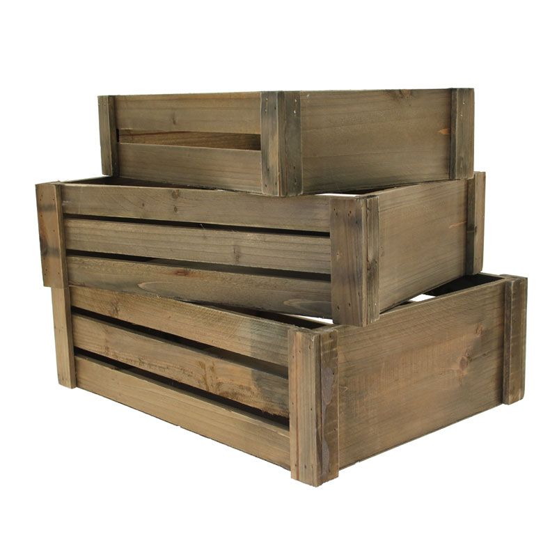 Brown Stain Wooden Crates (x3) APAC